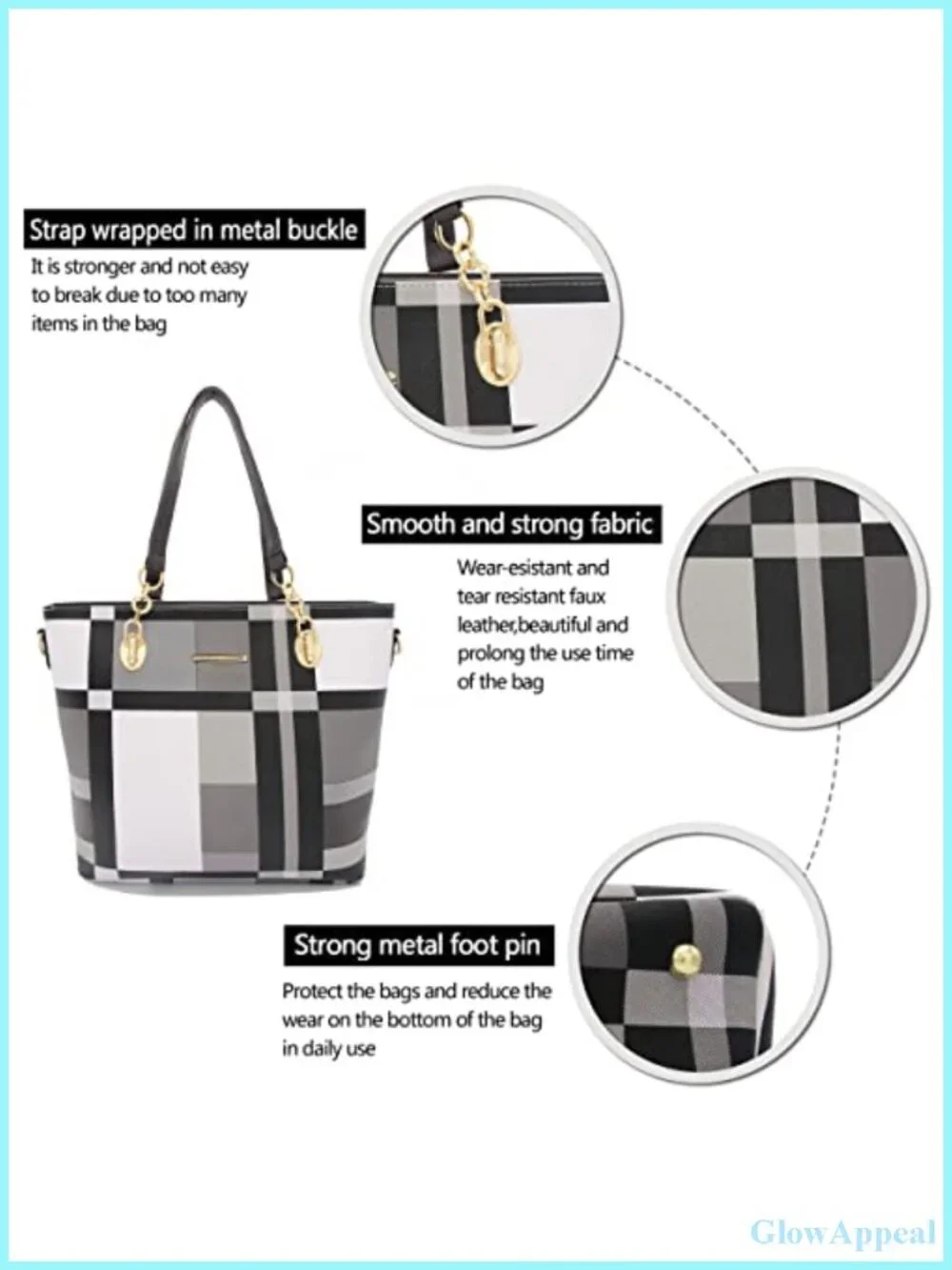 Women's Satchel Shoulder Bag Tote and Clutch Set Faux Leather 6 Piece Purse